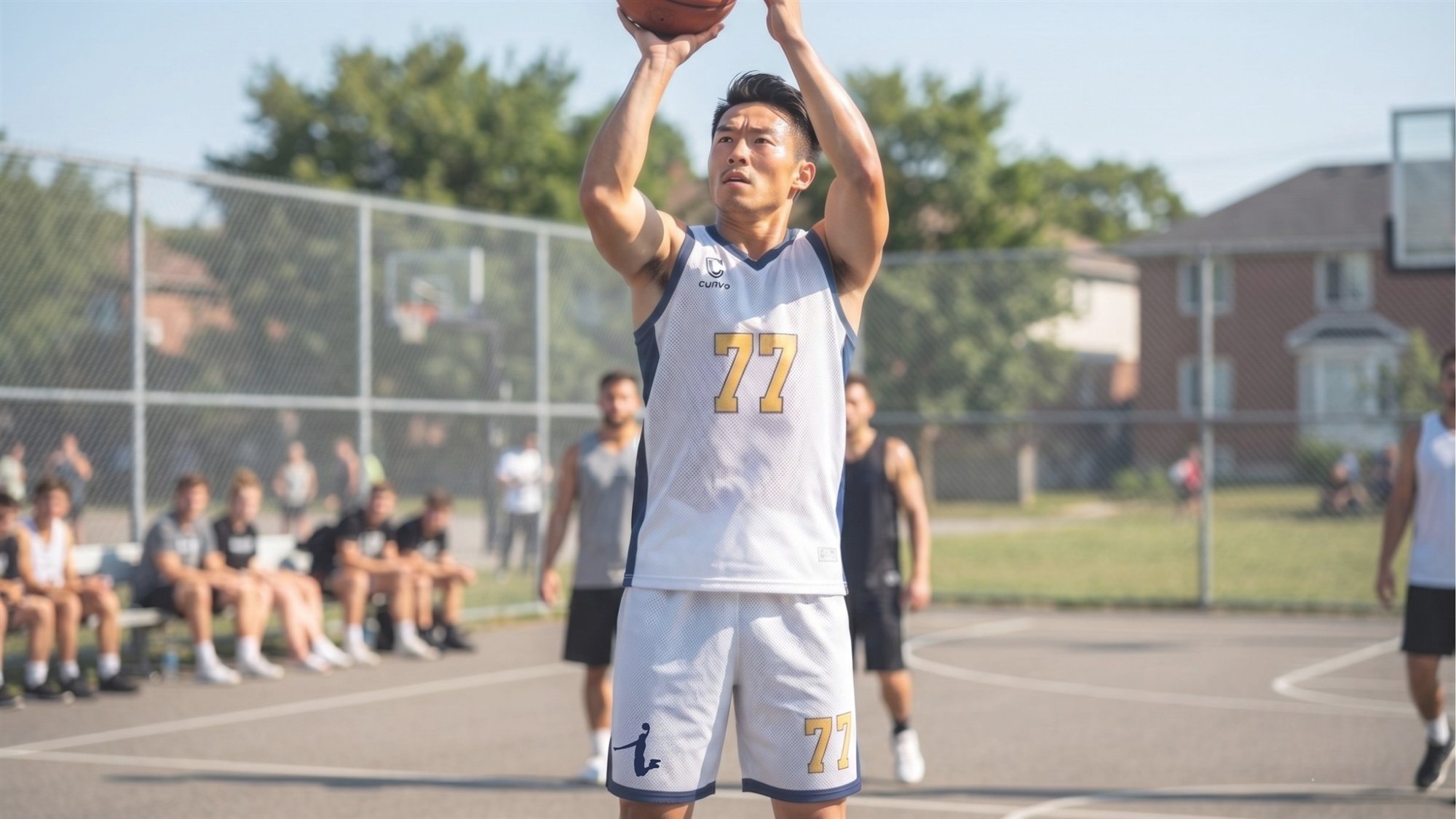 Player in match action wearing Curvo basketball kit