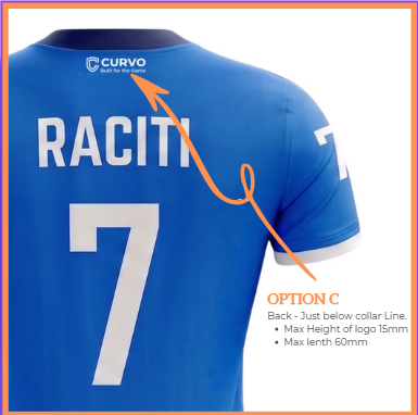 Option C — logo placement on the back, just below the collar line